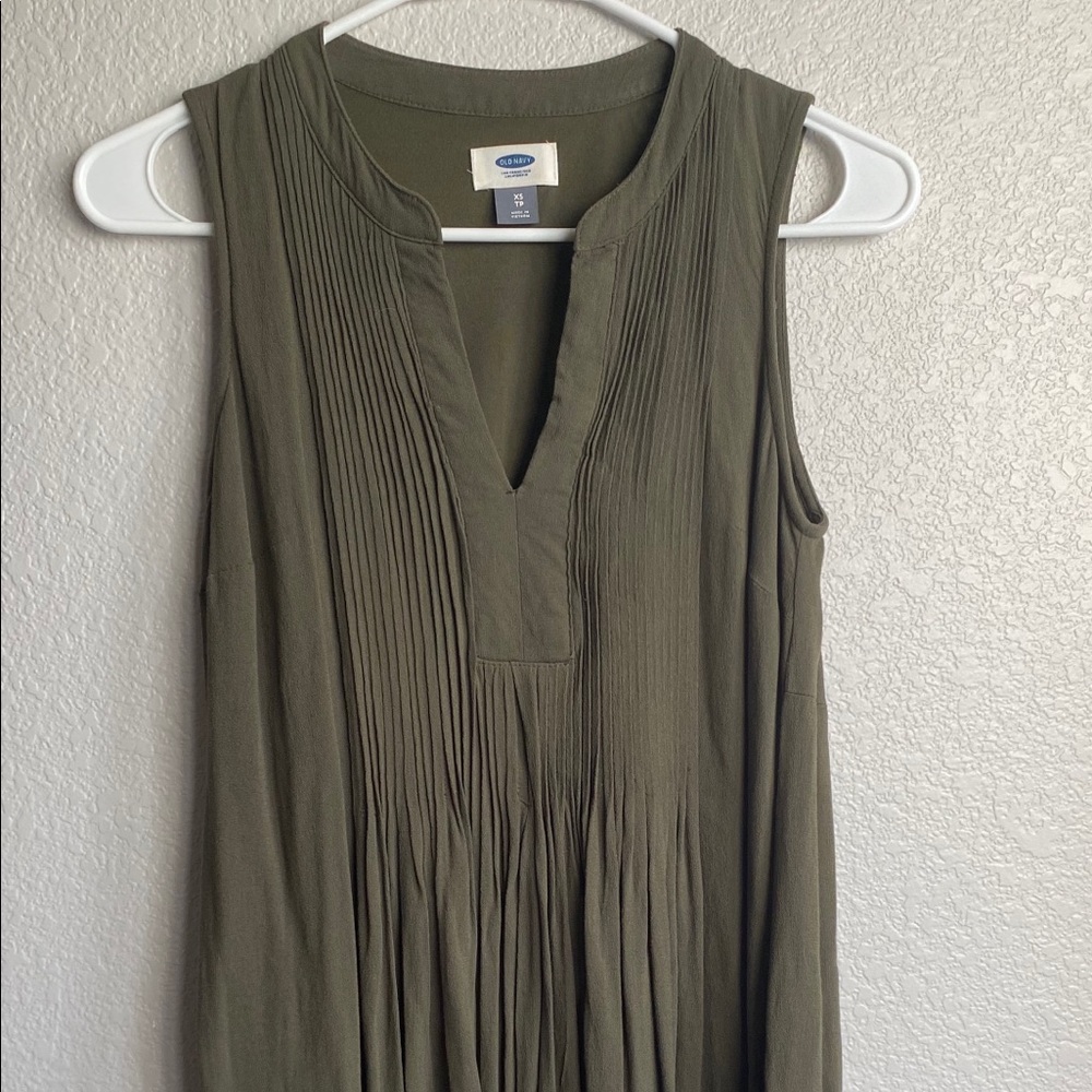 Olive Green Pleated Dress - Picture 1 of 3